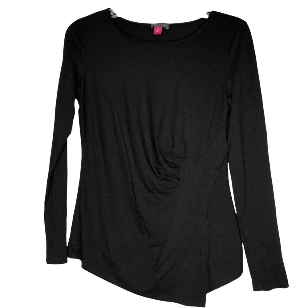 NEW - VINCE CAMUTO Black Long Sleeve Round Neck Knit Asymmetrical Top - Size XS